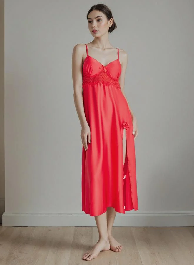 Splash FAV Lace Trim Bridal Night Gown with Belted Robe